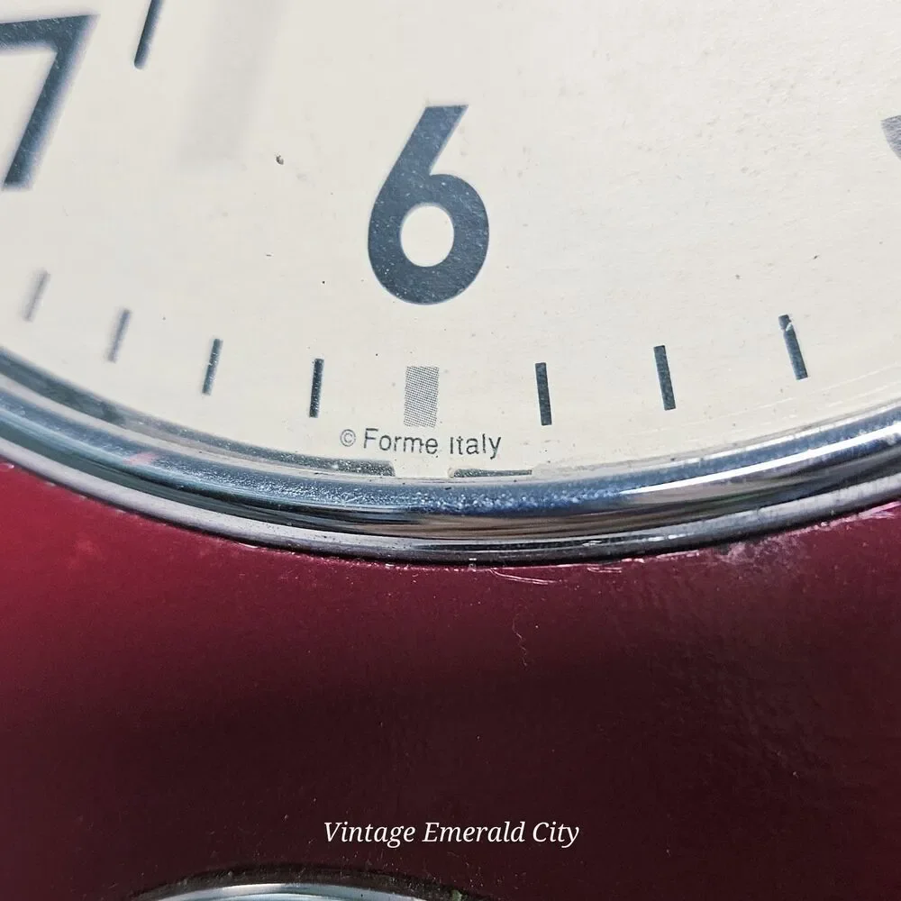 Vtg RZK Kitchen Red Wall Clock & Timer MCM- Needs New analog Clock/Timer Works